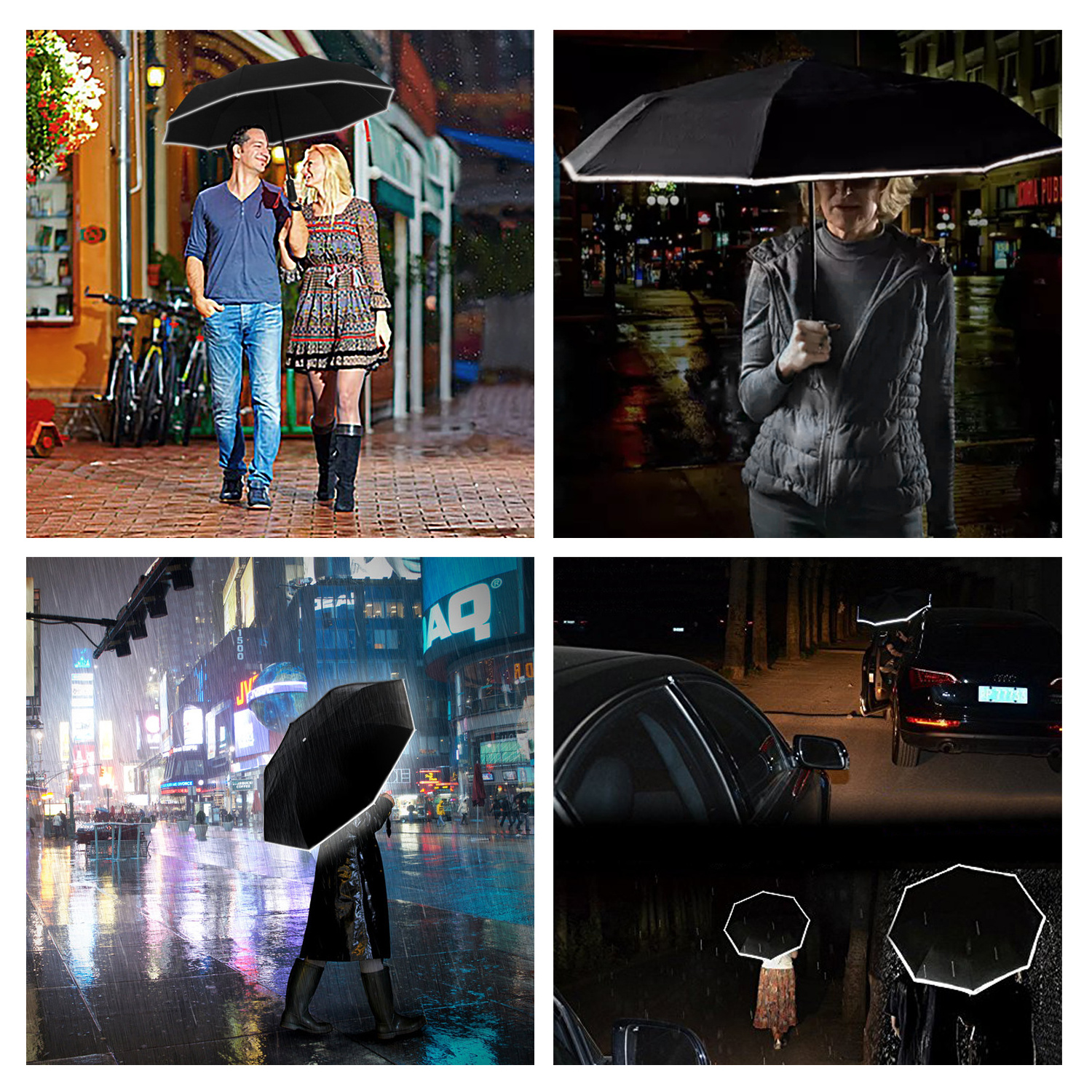 High quality led light up umbrella's folding umbrella automatic with reflective strip