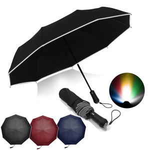 High quality led light up umbrella's folding umbrella automatic with reflective strip