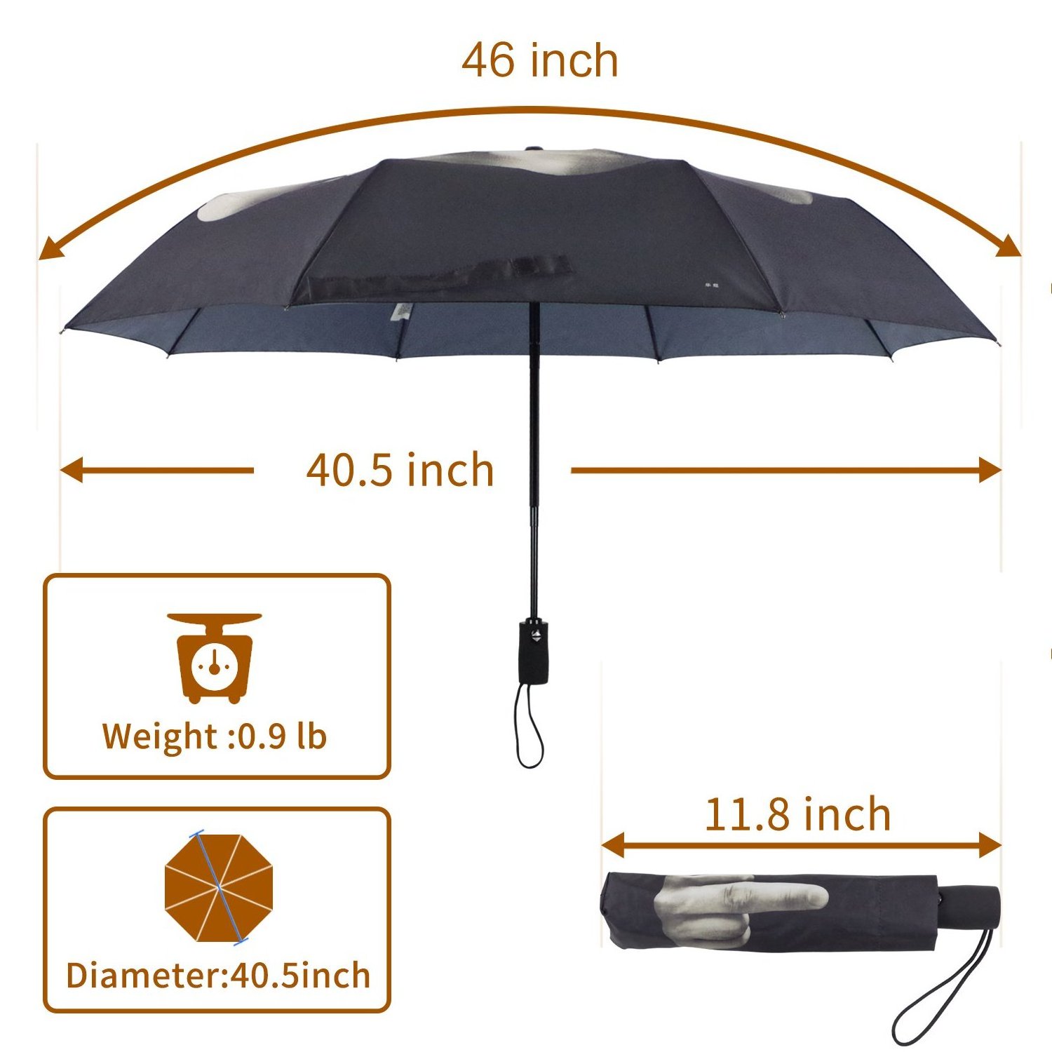 Custom middle finger umbrella portable automatic 3 folding sun protect umbrella for rain