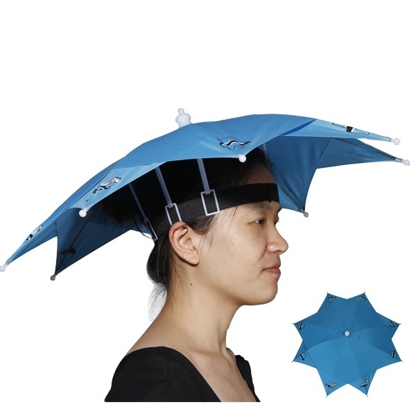 custom double layer hands free beach party hats waterproof fishing umbrella hat head for adults kids