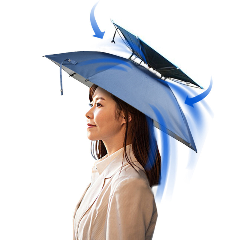 Hands Free Novelty Head Wear Portable Travel Hiking Beach fishing Double Layers Head Sun Hat Umbrella Without Handle