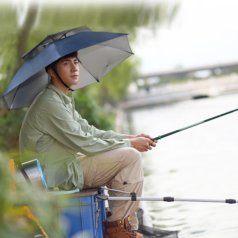 Hands Free Novelty Head Wear Portable Travel Hiking Beach fishing Double Layers Head Sun Hat Umbrella Without Handle