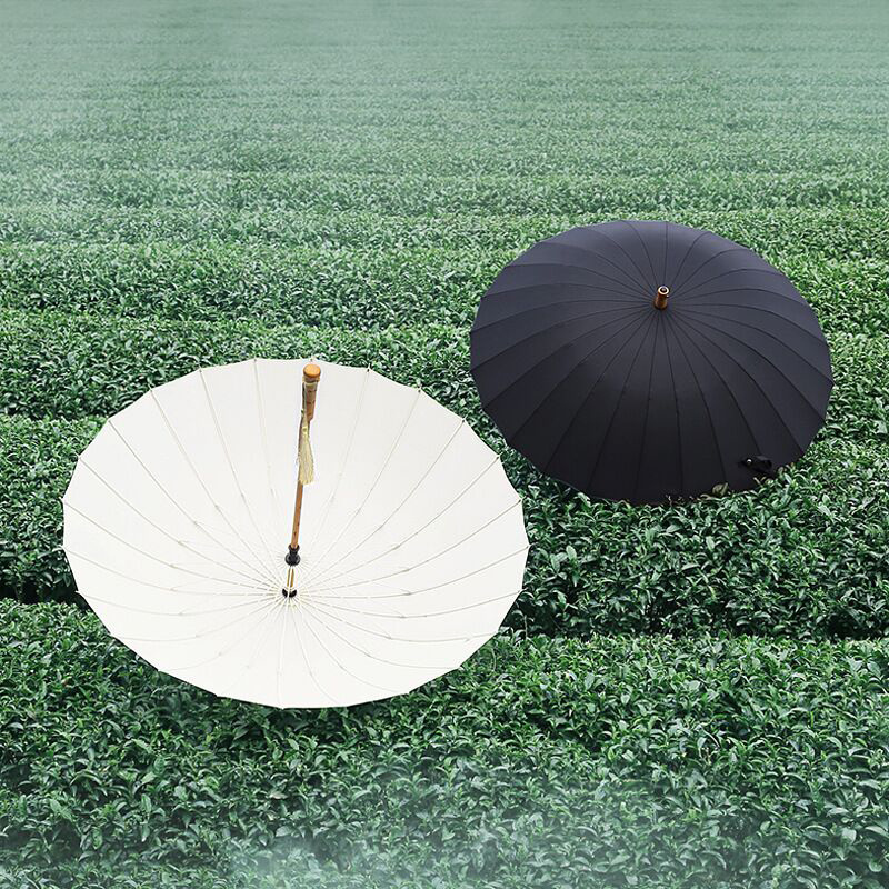 Windproof hight quality solid color 2021 new 24 ribs long umbrella white wooden handle with tassel