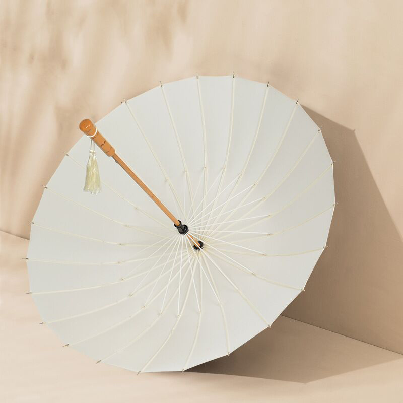 Windproof hight quality solid color 2021 new 24 ribs long umbrella white wooden handle with tassel