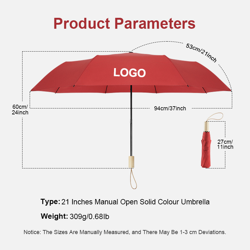 Wholesale cheap Manual open compact women promotional girls 3 fold rain luxury wooden handle sun custom fold umbrella with logo