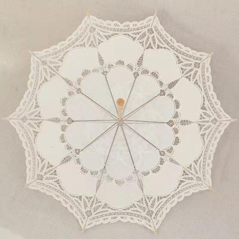 Hot sale high quality white embroidered lace umbrella parasol souvenir sun wedding umbrella