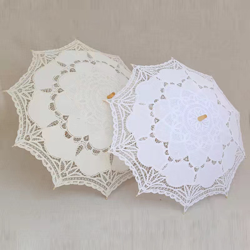 Hot sale high quality white embroidered lace umbrella parasol souvenir sun wedding umbrella