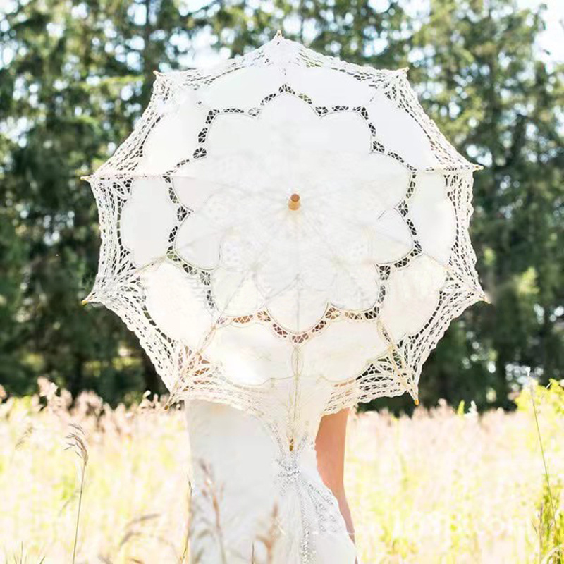 Hot sale high quality white embroidered lace umbrella parasol souvenir sun wedding umbrella