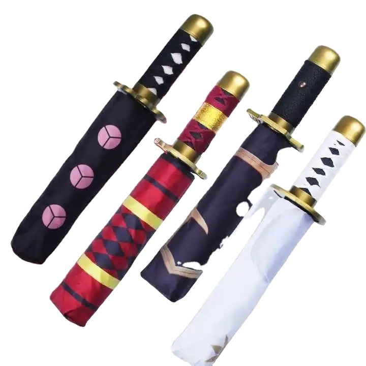 Custom unique sword handle shaped japanese katana anime umbrella parapluie demon slayer umbrella with logo