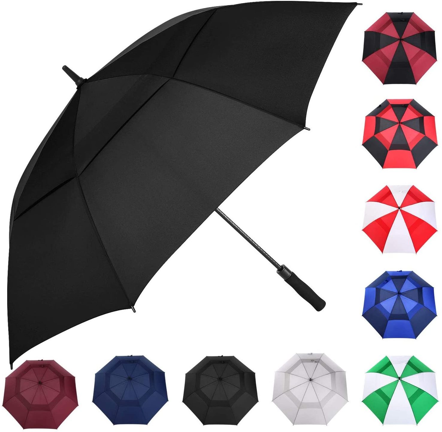 Automatic Open 62/68/72 Inch Extra-Large Oversize Double Canopy Vented Windproof Waterproof Golf Umbrella