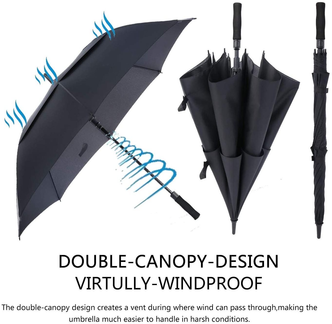 Automatic Open 62/68/72 Inch Extra-Large Oversize Double Canopy Vented Windproof Waterproof Golf Umbrella