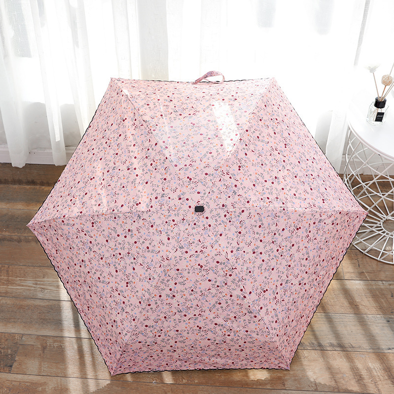 Chinese Manufacturer Japanese Ladies Quality Floral Series Anti-UV Smallest Tiny Manual Open Five Fold Umbrella