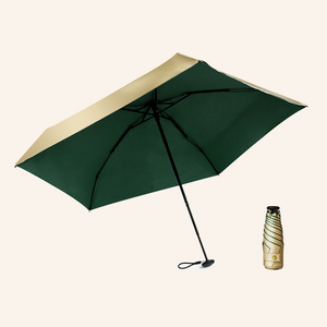 Manual Open Custom Made Golden Rain 5 Fold Mini Super Light Pocket UV Protection Titanium Coated Umbrellas