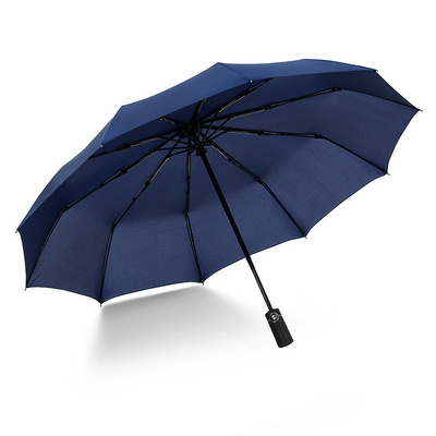 Japan high quality large canopy automatic open 10 ribs blue black custom three fold folded umbrella