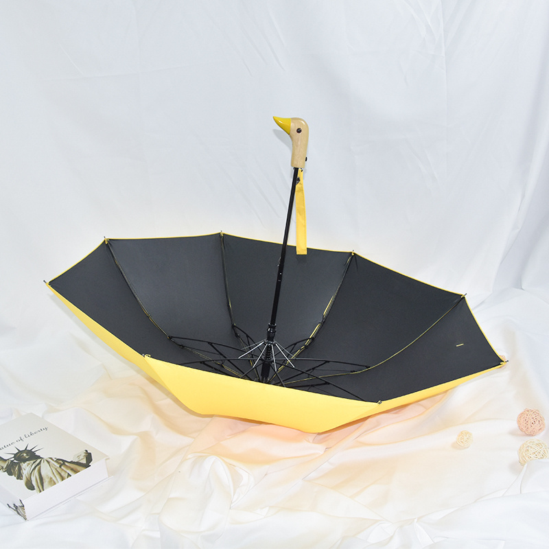 Popular High Quality Two Fold Custom Kids Yellow Duck Lovely Fancy Duck Head Wooden Animal Bird Umbrella