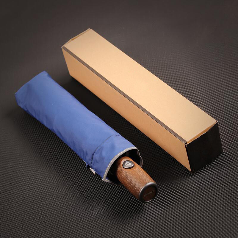 Custom portable auto open and close wood grain handle reflective border rain umbrella windproof