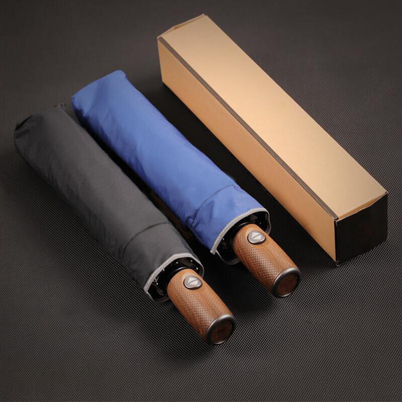 Custom portable auto open and close wood grain handle reflective border rain umbrella windproof