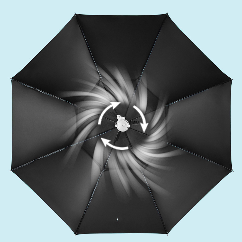 27 Inches Summer Black Coated UV Protection Straight Cooling Fan Water Spray Umbrella