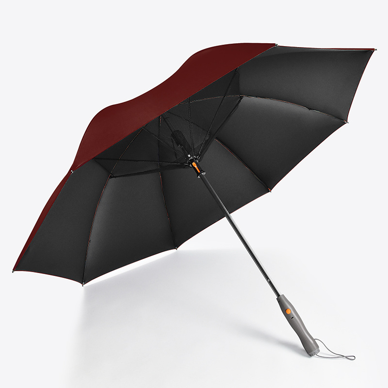 black UV coated manual open large size golf fan umbrella with mist spray