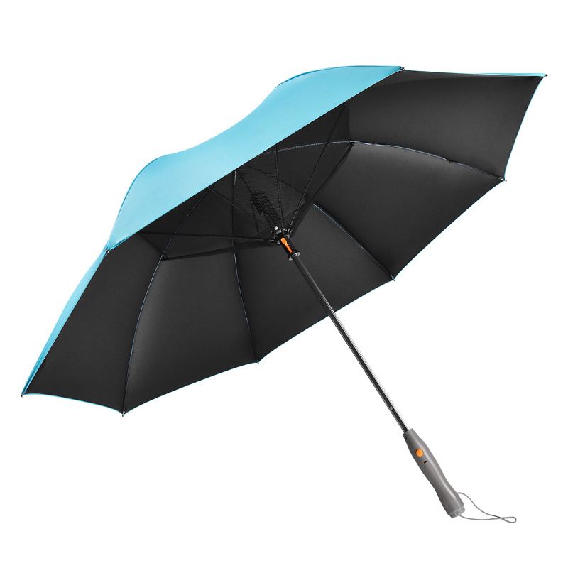 black UV coated manual open large size golf fan umbrella with mist spray