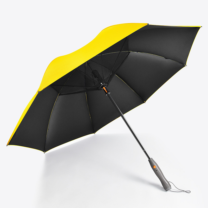 black UV coated manual open large size golf fan umbrella with mist spray