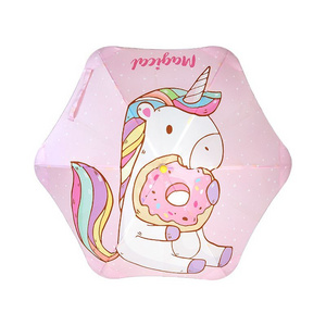 Good-looking round tips design cartoon pink little horse kids umbrella cartoon child umbrella with safety reflective strip