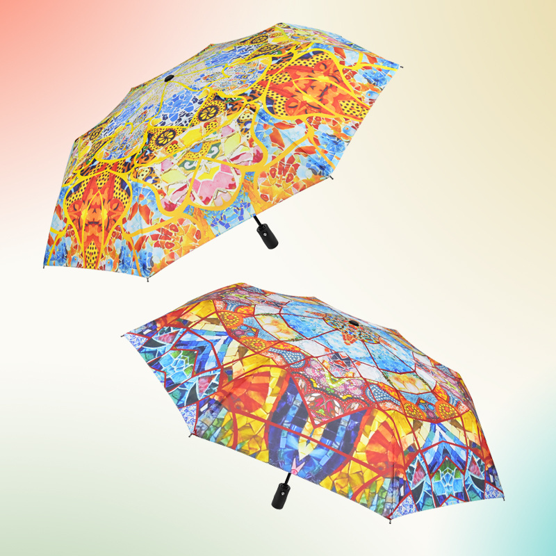 Fashion buy bulk auto open close designer custom 3 fold  windproof promotional foldable umbrella automatic