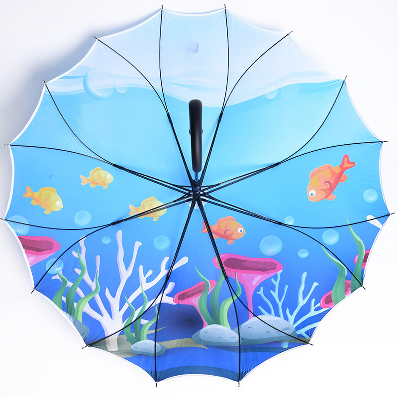 23 inch fiberglass full printing umbrella J shape handle Automatic opening one piece umbrella