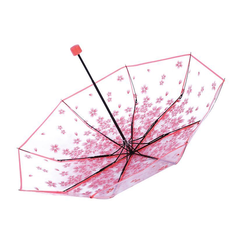 Fancy Design Manual Open 21Inch 8 Ribs Romantic Cherry Blossom Umbrella Transparent POE Folding Umbrella