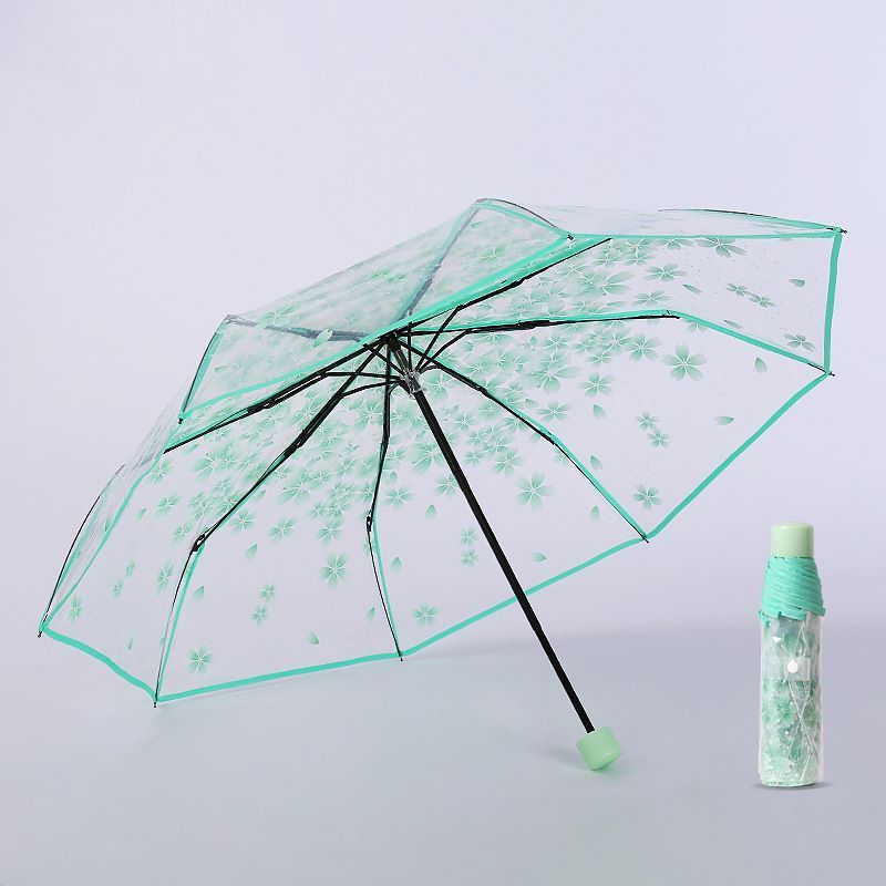 Fancy Design Manual Open 21Inch 8 Ribs Romantic Cherry Blossom Umbrella Transparent POE Folding Umbrella