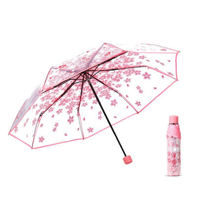 Fancy Design Manual Open 21Inch 8 Ribs Romantic Cherry Blossom Umbrella Transparent POE Folding Umbrella