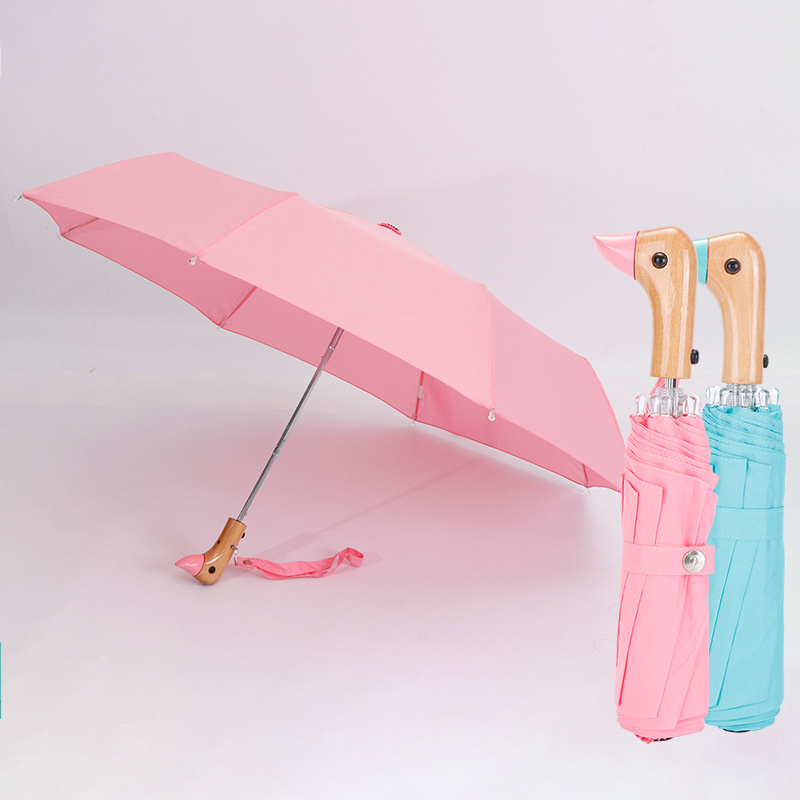 Light Weight Fiberglass Windproof UV Coating Automatic Open 3 Folding Duck Head Umbrella