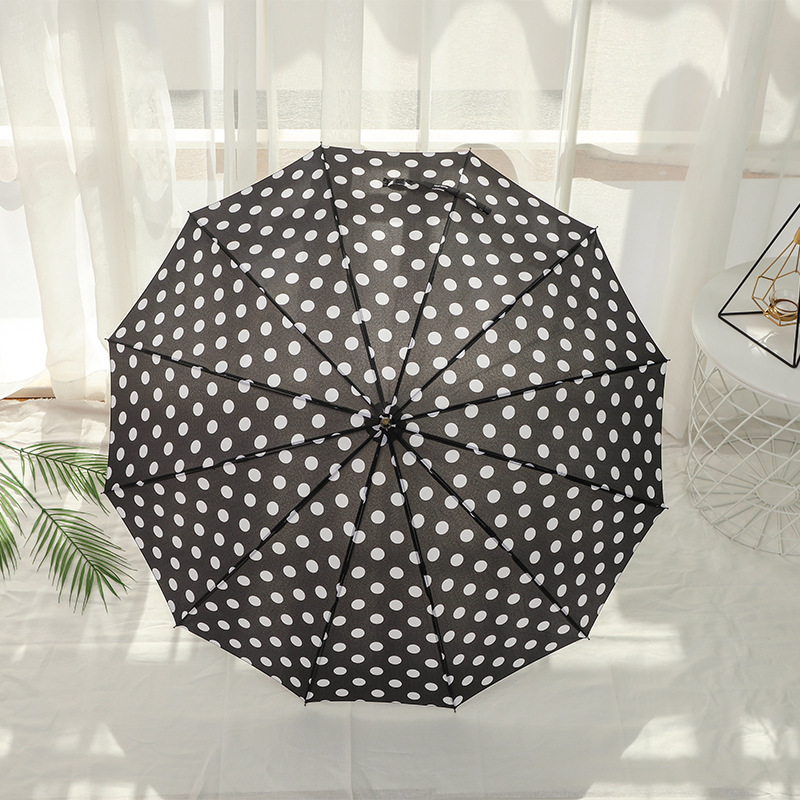 21inch 8ribs ladies Stylish Polka Dot Automatic Straight Umbrella with Curved Handle