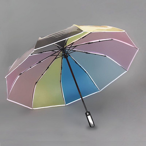 Innovative design 8 ribs 8 Panels Rainbow Transparent Straight automatic 3 folding sun Umbrella