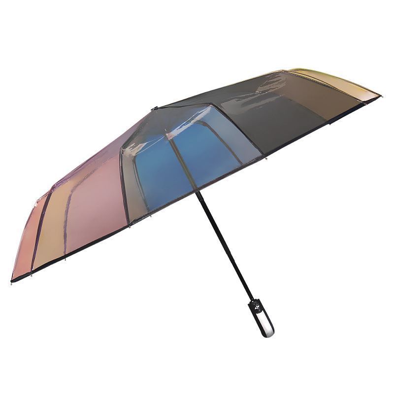 Innovative design 8 ribs 8 Panels Rainbow Transparent Straight automatic 3 folding sun Umbrella