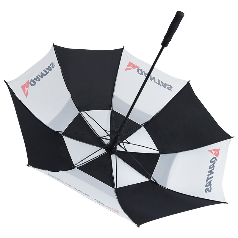 Custom 60 inch best long double canopy sturdy storm printed branded mens windproof large canopy extra strong golf umbrella