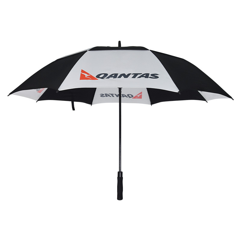 Custom 60 inch best long double canopy sturdy storm printed branded mens windproof large canopy extra strong golf umbrella