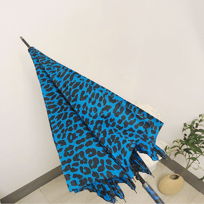 Long Curved Handle Strong Windproof Manual Open Leopard Print Design Straight Umbrella