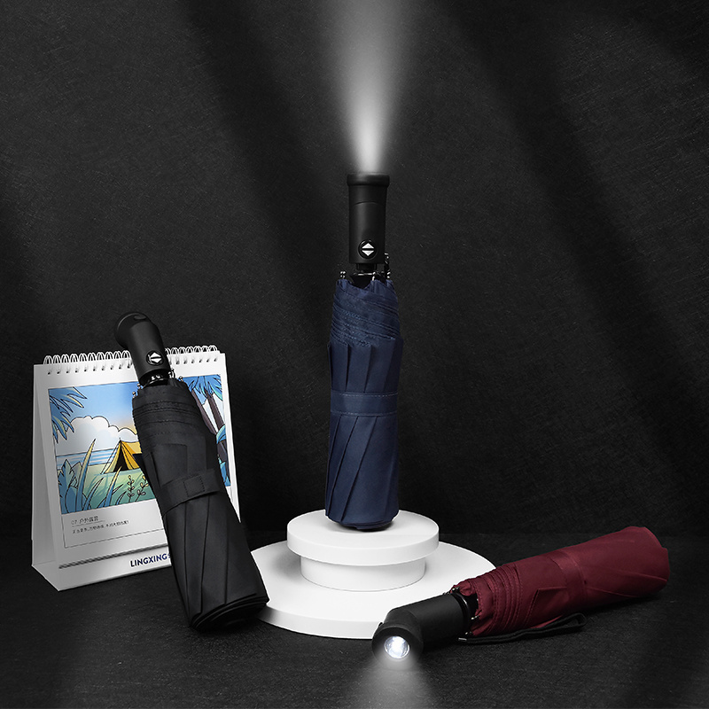 Travel Portable Sunscreen Uv Automatic Lamp Rechargeable Torch Light Led Mini 3 Three Folding Umbrella With Flashlight