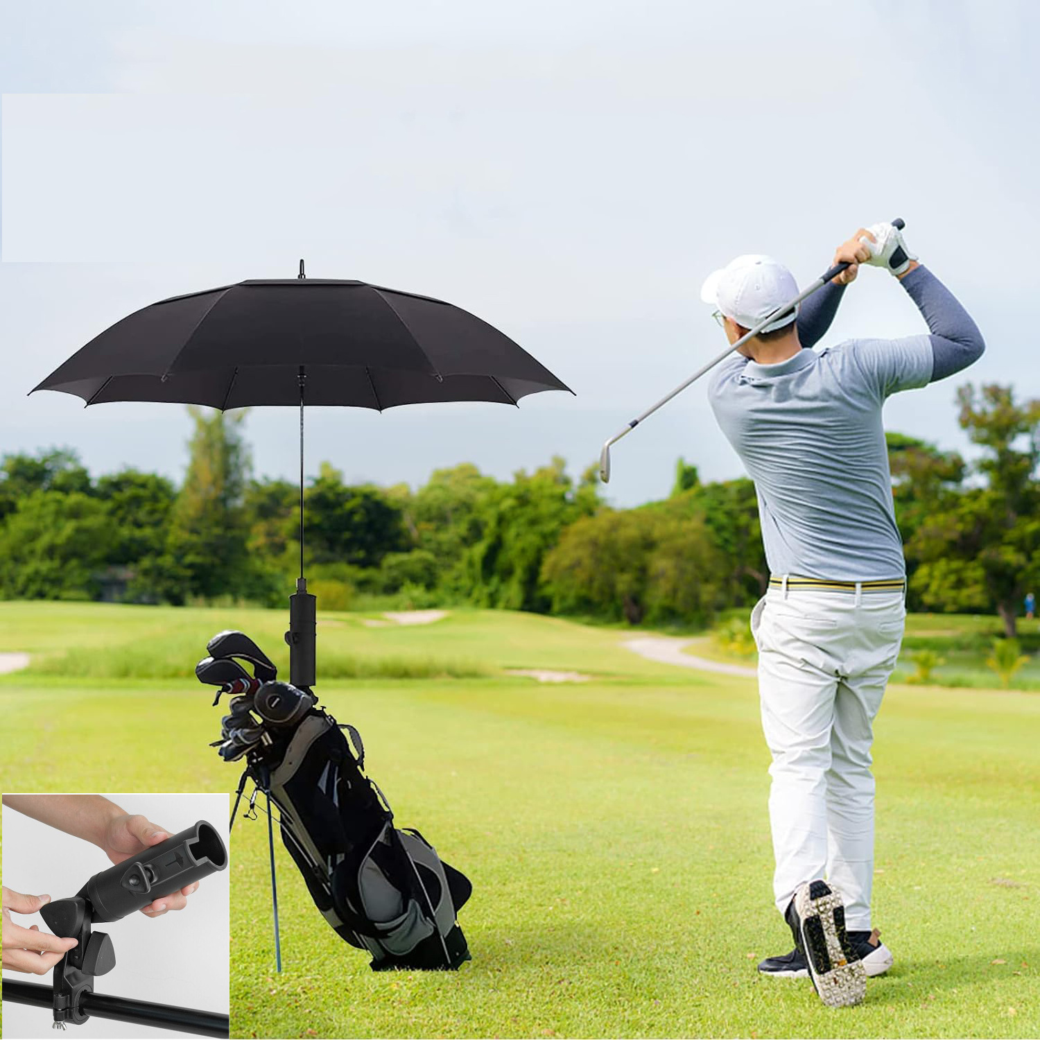 Double-Layer golf umbrella holder For Super Heavy Rainy Extra Large 4-5 People Double Canopy Golf Umbrella with logo