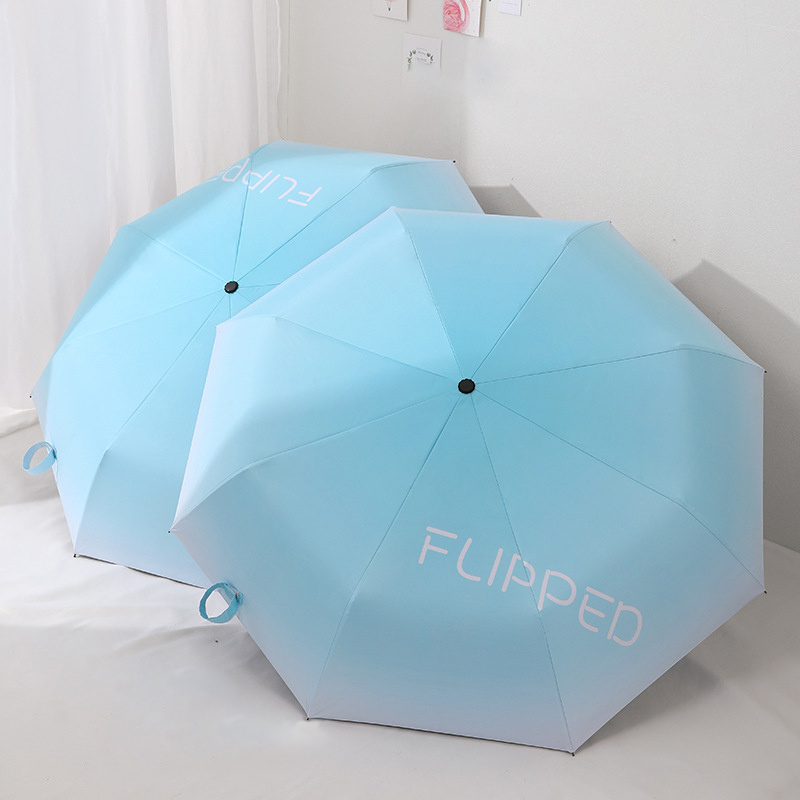 popular three folding light blue gradient color umbrella with uv coated