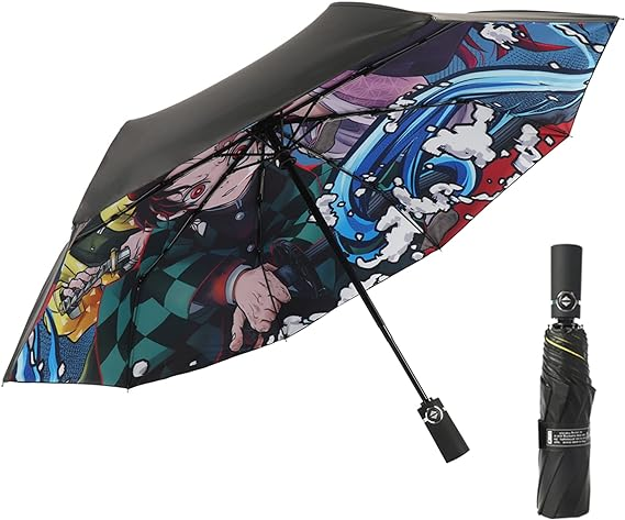 Cute automatic windproof uv 3 fold custom logo bankai mitsuri akatsuki folding anime umbrellas for the rain