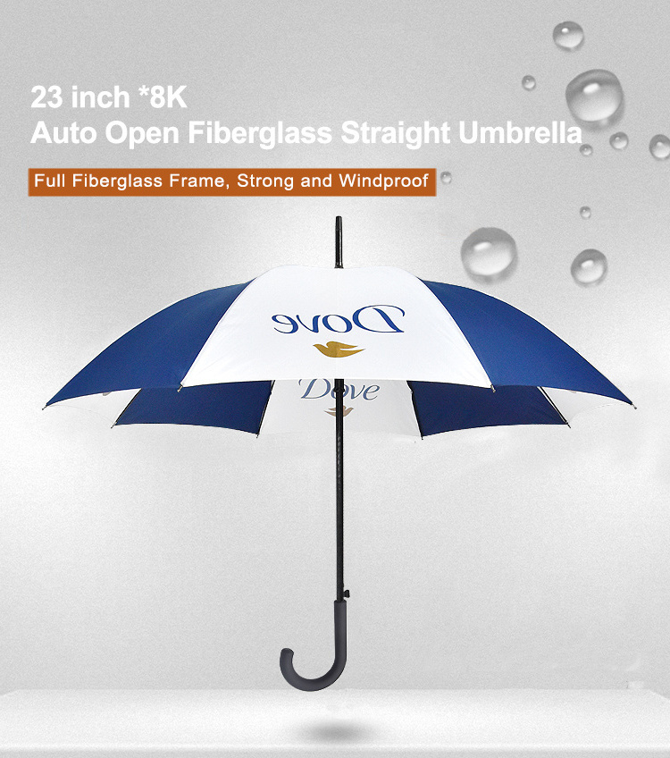 Business car 23Inch curved handle umbrella windproof straight umbrella hotel fiber glass umbrella