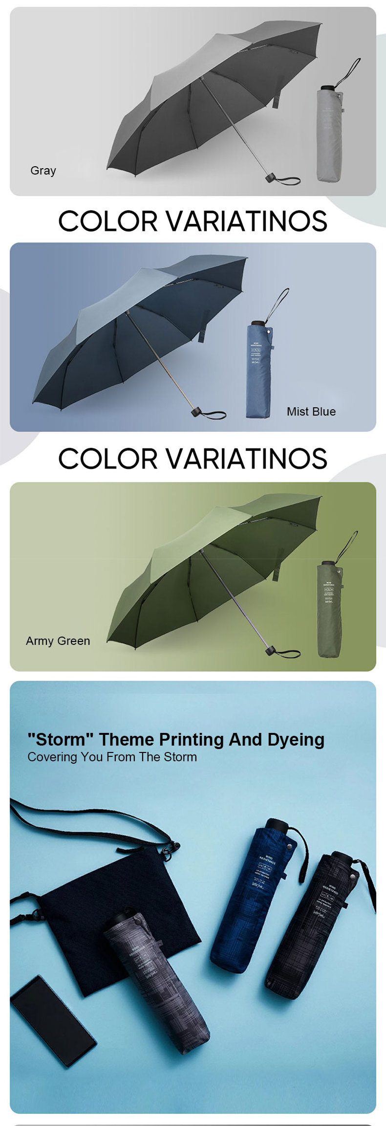 Extra Large Umbrella For Storms 23 Inch Manual Open and Close Three Folding Umbrella Support Logo Prin