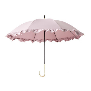 Guangdong factory 21 Inches Automatic open Lotus Edge Color UV Coated Straight Umbrella Rainy And Sunny Used