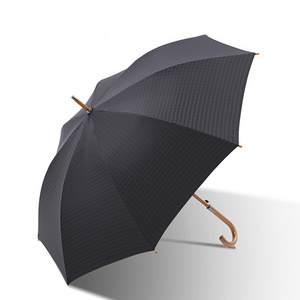 Gentleman Checkered 25 Inches Automatic open Classic Solid Wood Non-Slip Curved Handle Straight Umbrella