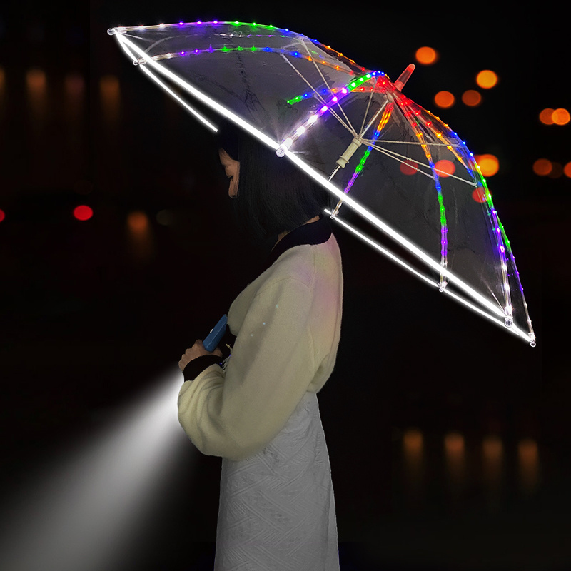 Good quality customer straight LED Special reflective edge transparent lighting umbrella