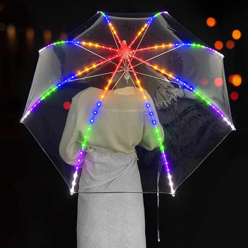 Good quality customer straight LED Special reflective edge transparent lighting umbrella