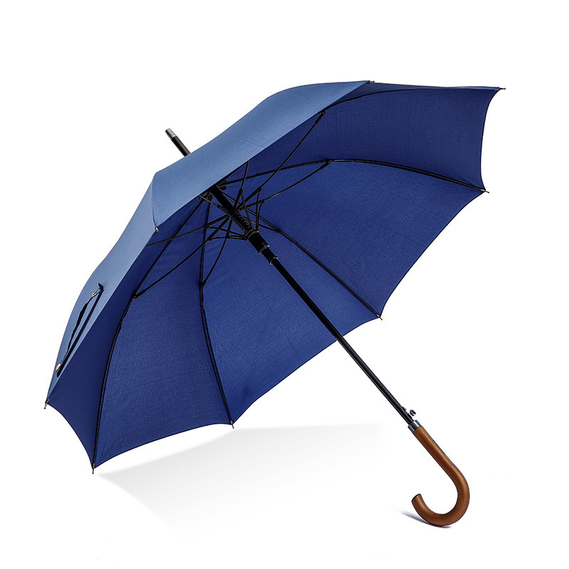 Semi- automatic golf umbrella luxury wooden handle  gray navy blue long umbrella