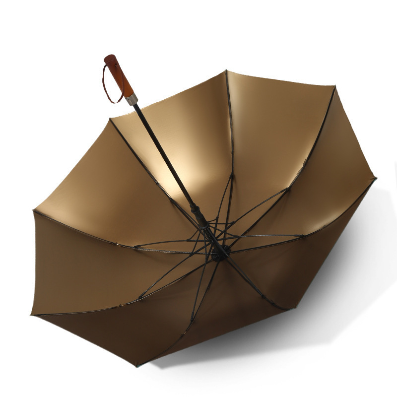 27 inch Wooden straight handle rain umbrella with gold coating inside UV protection straight umbrella